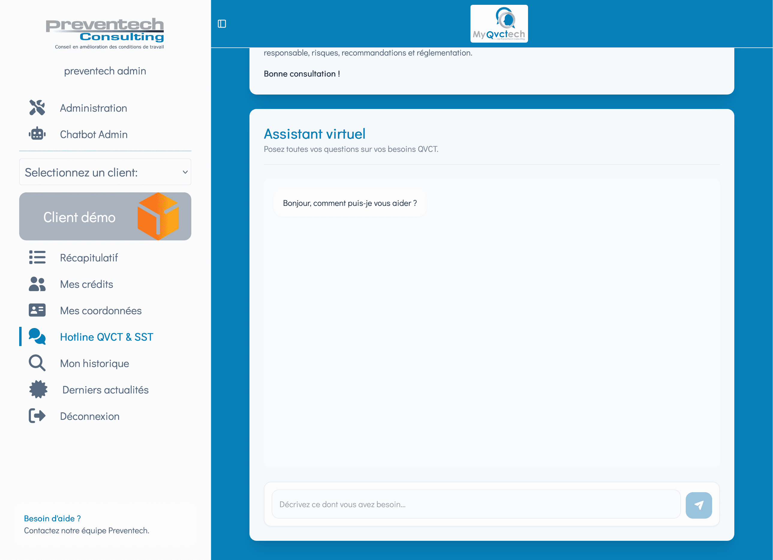 Interface du chatbot côté client